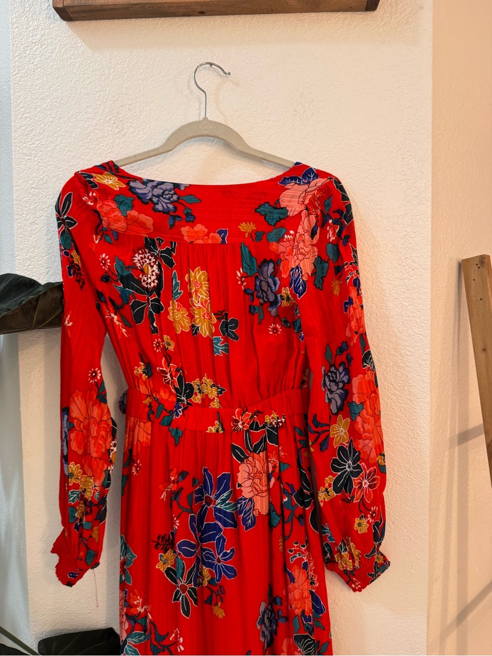 NWT Anthropologie Red Floral Wrap Midi Dress W/Tie Waist Long Sleeve Bohemian - Picture 8 of 13